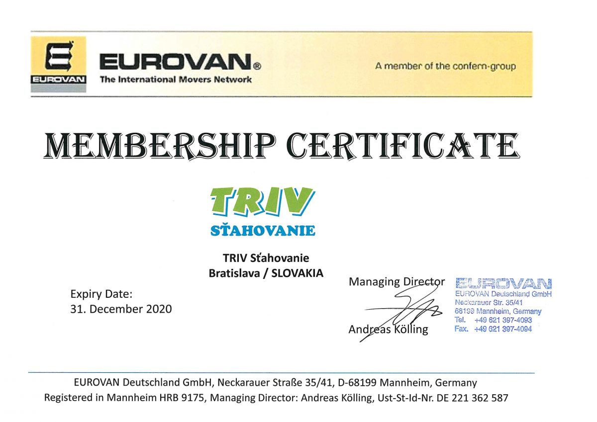 EUROVAN certifikát